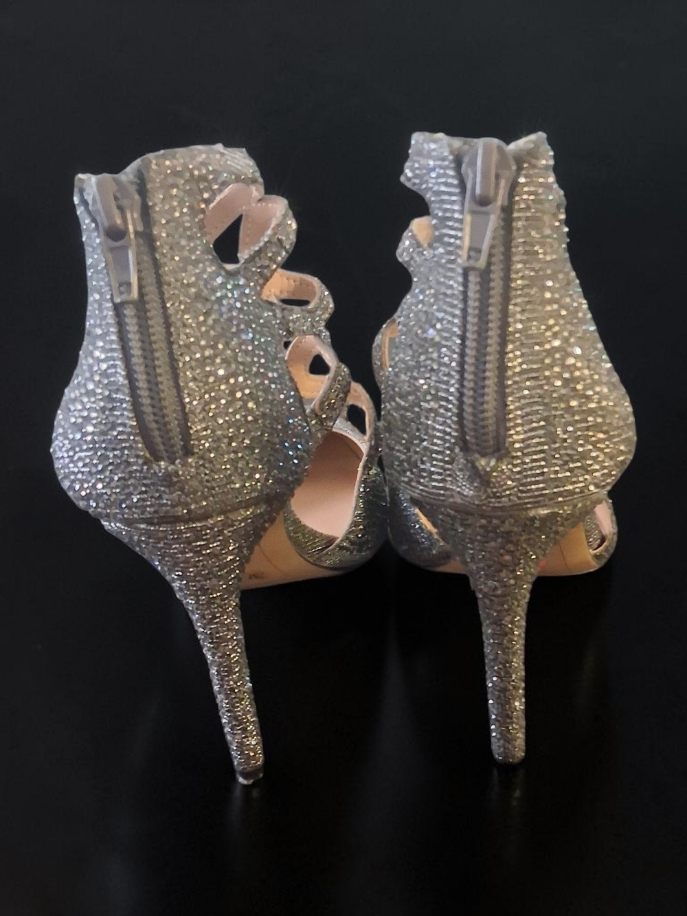 INC International Concepts Silver Glitter Strappy Pointed-Toe Heels - Picture 6 of 8